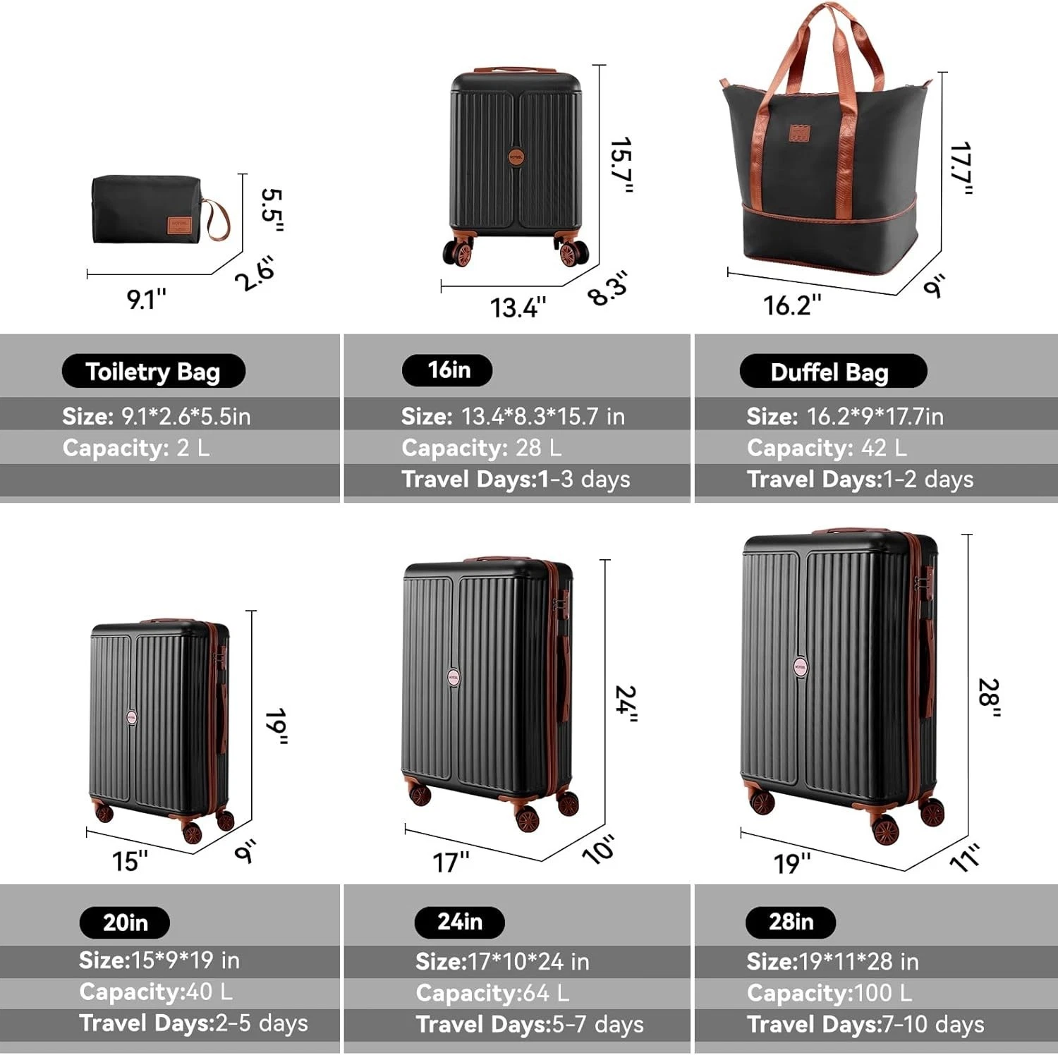 VALLSERO Reisekoffer Stylishes & Praktisches 6-teiliges Gepäckset (28”/24”/20”koffer,12” kosmetikkoffer,Reisetasche,Waschbeutel)- Perfekt für Reisen - Imagen 2