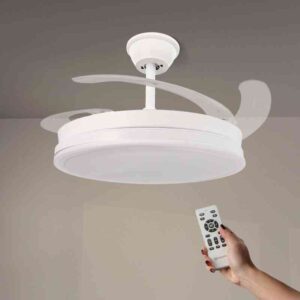 Ventilador de Techo LED Blanco "Olga" con Aspas Retráctiles | Motor DC Silencioso, 6 Velocidades, Luz CCT Regulable y Mando a Distancia
